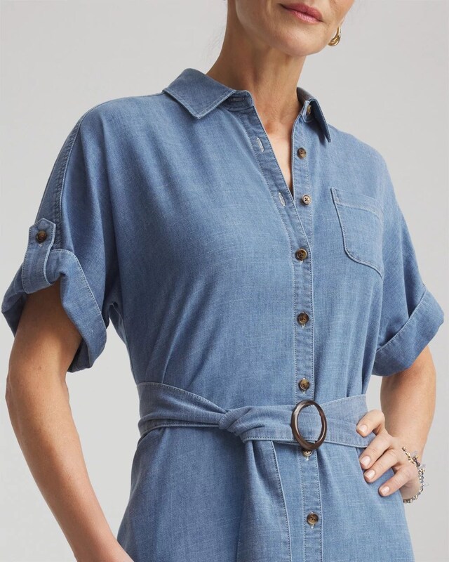 Denim Belted Midi Shirtdress - image 4